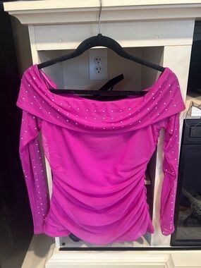 Boston Proper Fuchsia Rhinestone Off-Shoulder Top